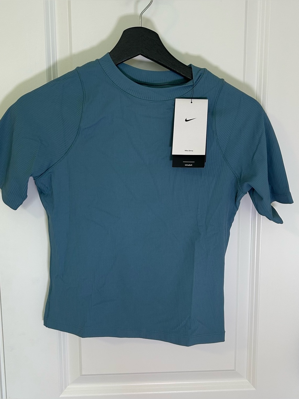 Nike Women’s Zenvy Rib Dri-Fit Short Sleeve Blue Active Top Sz XS NWT